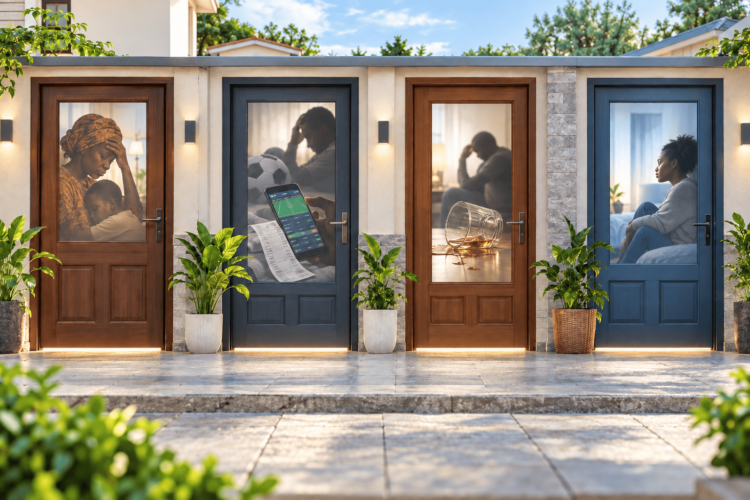 Closed doors representing the private struggles carried by different families